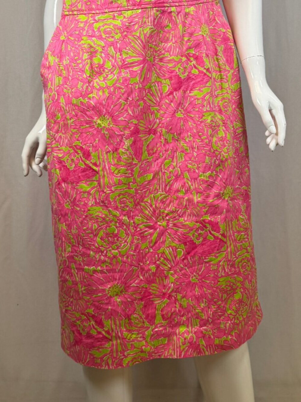 Lilly Pulitzer Midi Pink Green Floral Cotton Lined Shift Dress Size 12 - Picture 3 of 16